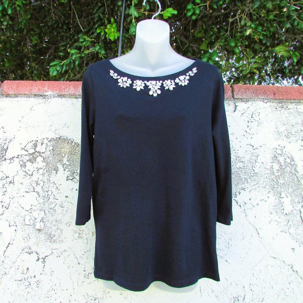 JCP navy jewel neck cotton modal shirt M